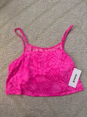 Hurley Pink Tropical Ruffle Crop Top Small NWT | Beach Swim Tank